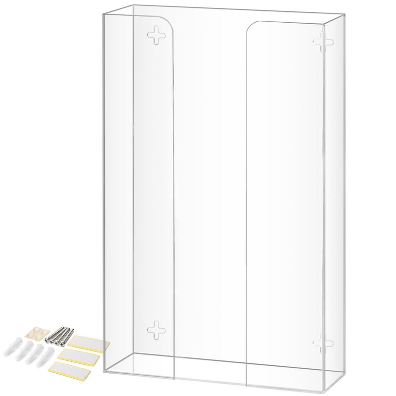 Storage Standard Triple Glove Box Holder Dispenser - Kitchen, Medical, & Latex Glove Holder Wall Mount or Countertop, Universal Fit - Thick Acrylic, Easy to Use, Slide, & Load Open Top Design - Clear - Image 1